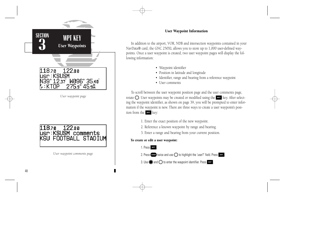 Wpt key | Garmin GNC 250XL User Manual | Page 58 / 118