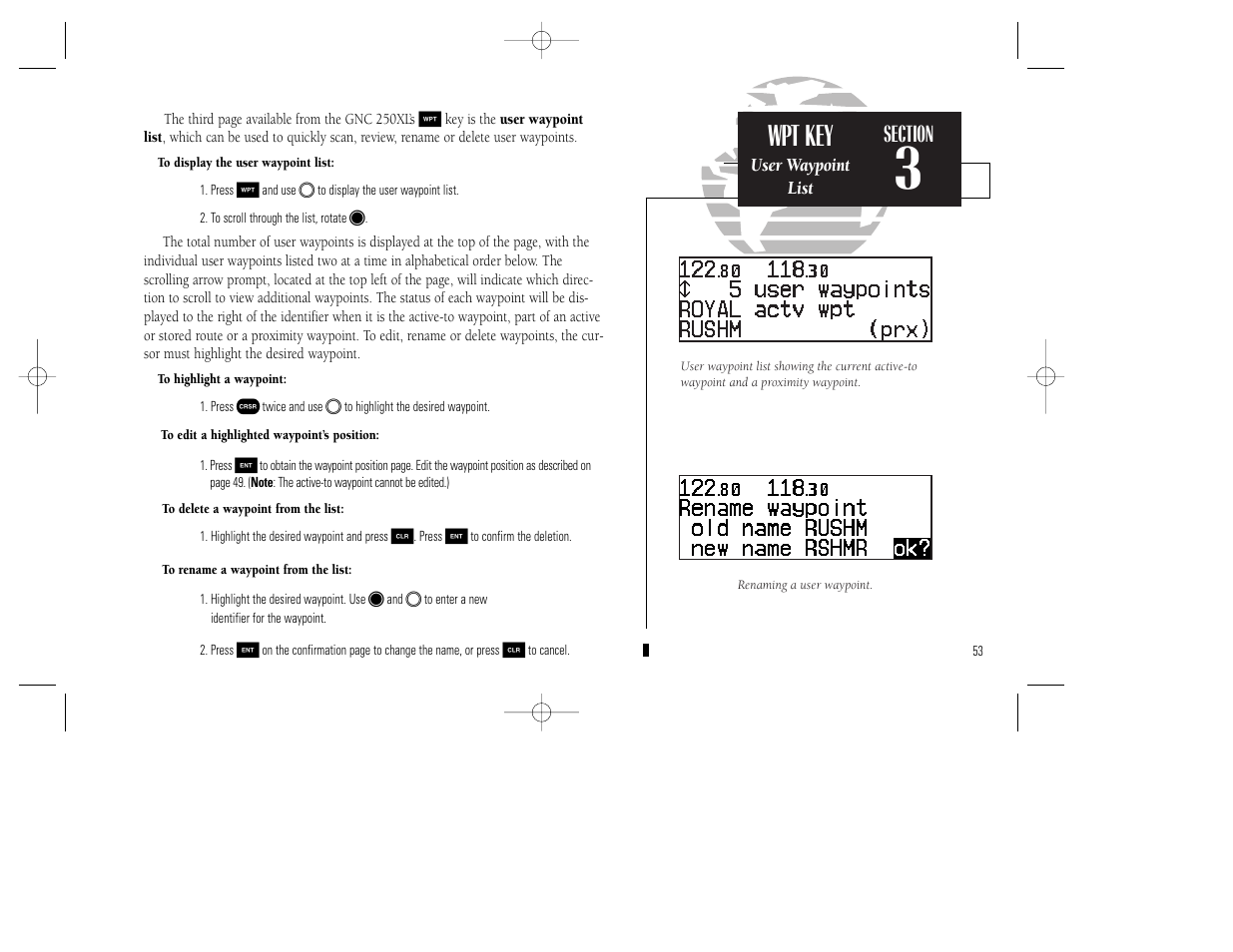 Wpt key | Garmin GNC 250XL User Manual | Page 63 / 118