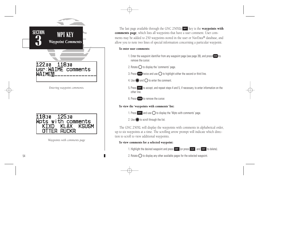 Wpt key | Garmin GNC 250XL User Manual | Page 64 / 118