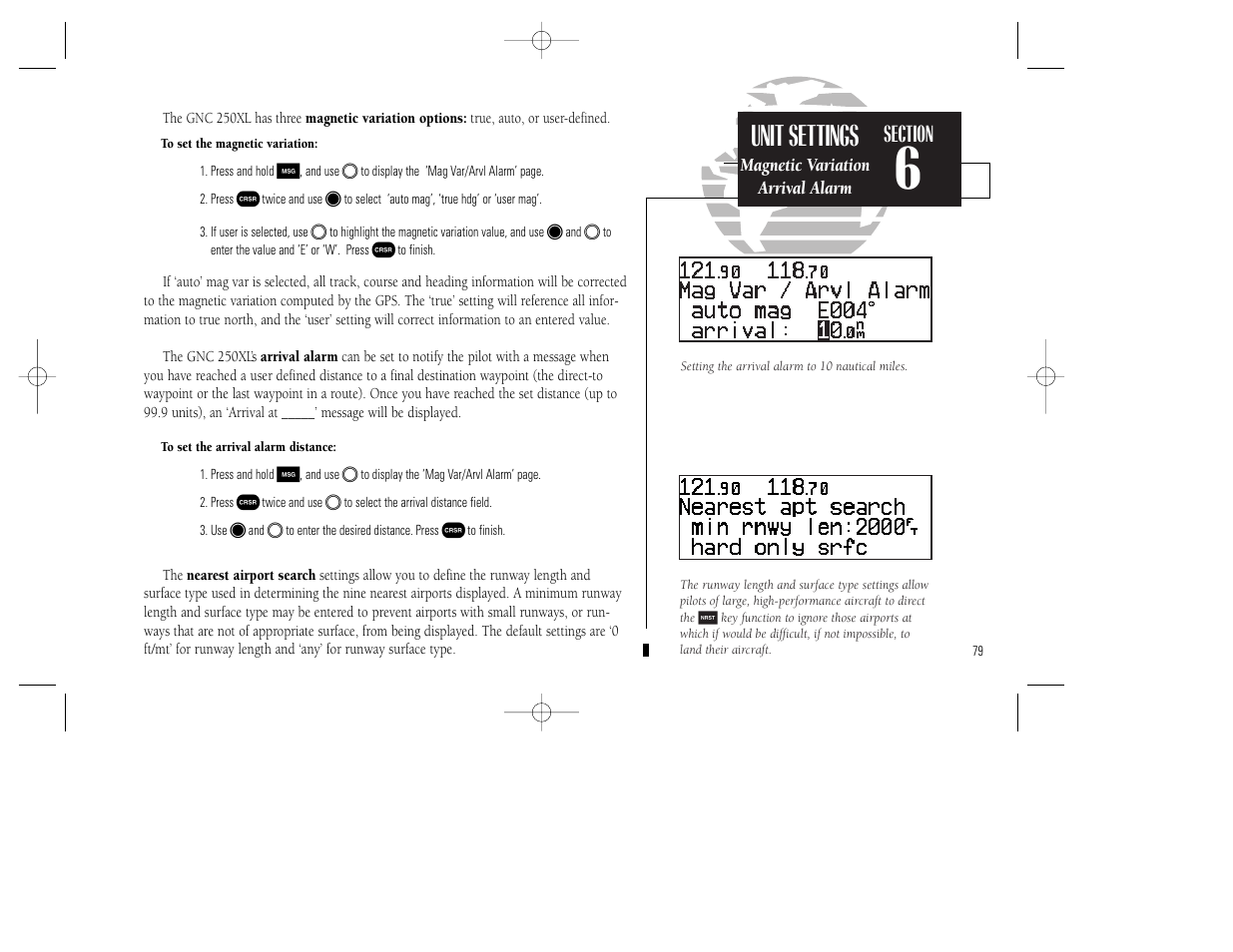 Unit settings | Garmin GNC 250XL User Manual | Page 89 / 118