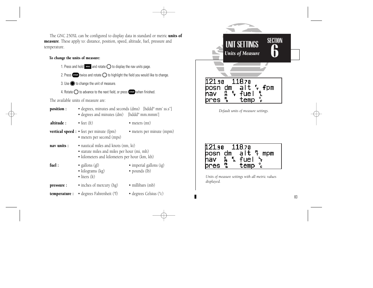 Unit settings | Garmin GNC 250XL User Manual | Page 93 / 118