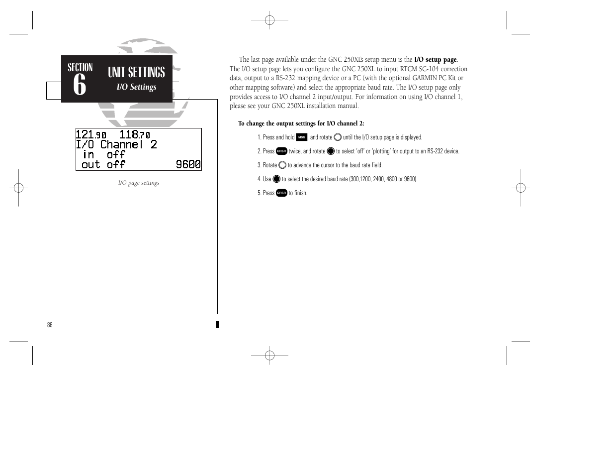 Unit settings | Garmin GNC 250XL User Manual | Page 96 / 118