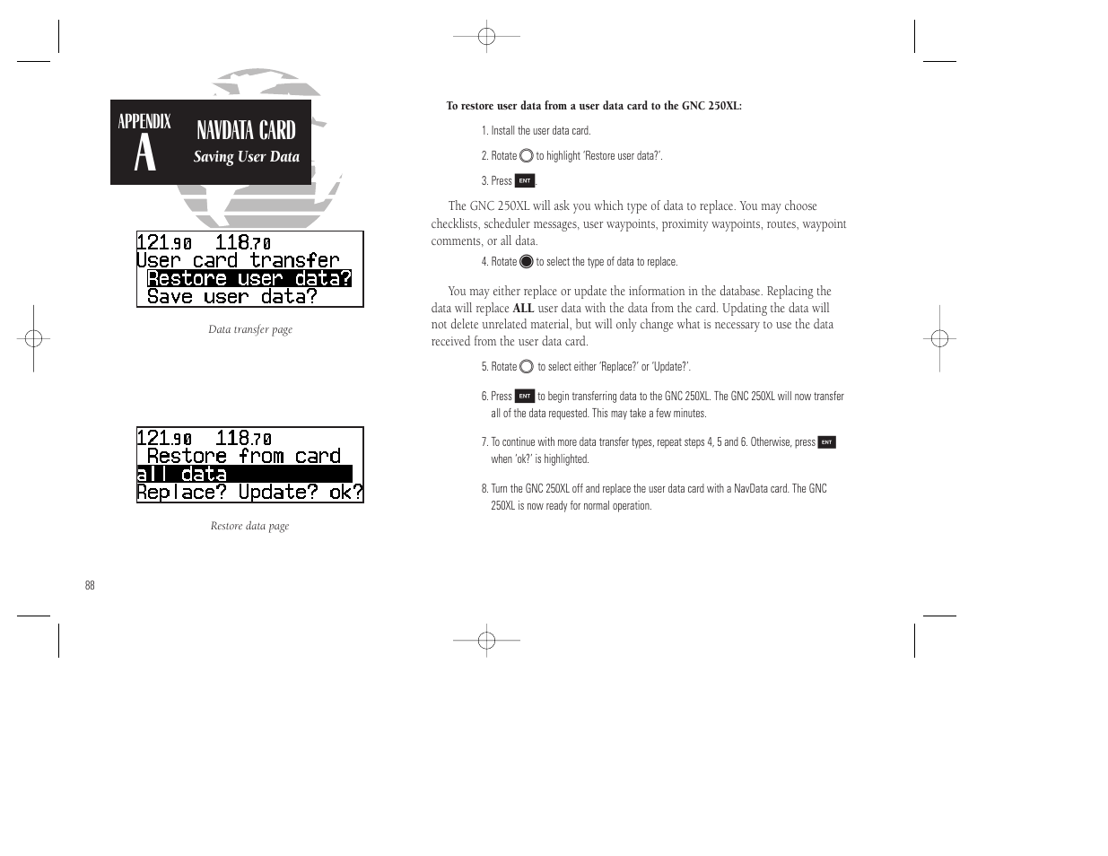 Navdata card, Appendix | Garmin GNC 250XL User Manual | Page 98 / 118