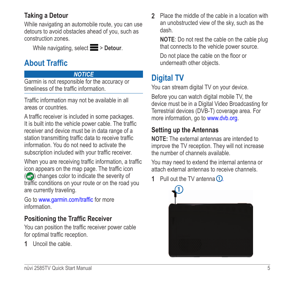 About traffic, Digital tv | Garmin nuvi 2585TV User Manual | Page 5 / 8