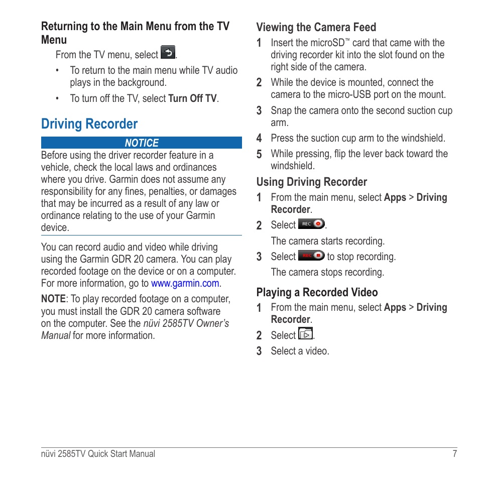 Driving recorder | Garmin nuvi 2585TV User Manual | Page 7 / 8