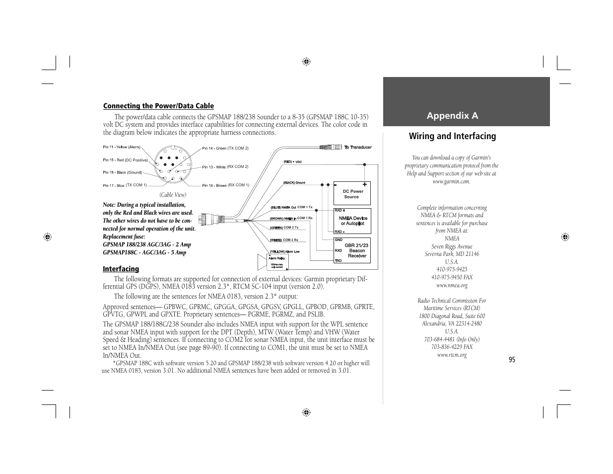 Appendix a wiring and interfacing | Garmin GPSMAP 238 Sounder User Manual | Page 105 / 134