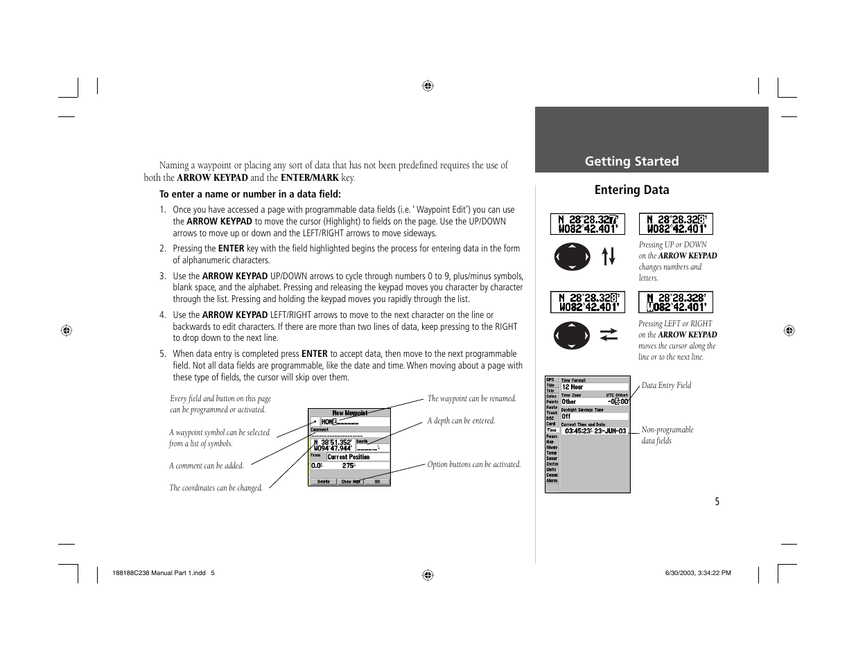 Getting started entering data | Garmin GPSMAP 238 Sounder User Manual | Page 15 / 134