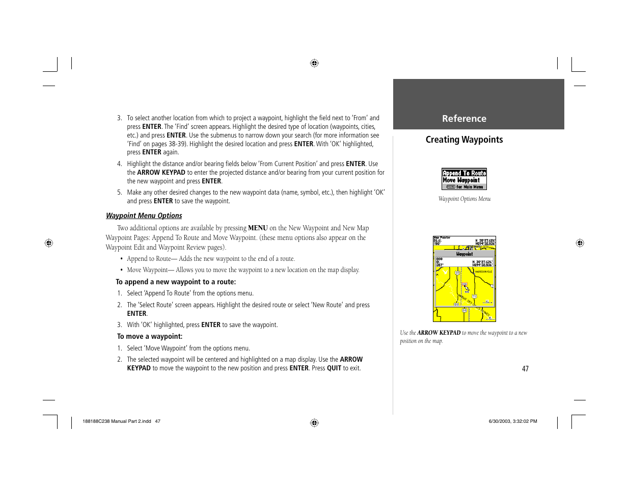 Reference creating waypoints | Garmin GPSMAP 238 Sounder User Manual | Page 57 / 134