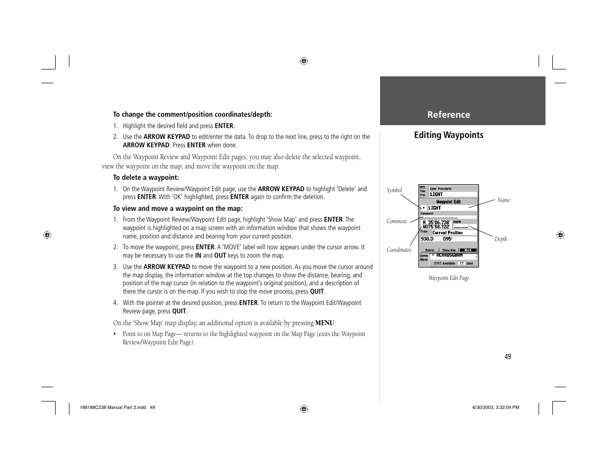 Reference editing waypoints | Garmin GPSMAP 238 Sounder User Manual | Page 59 / 134