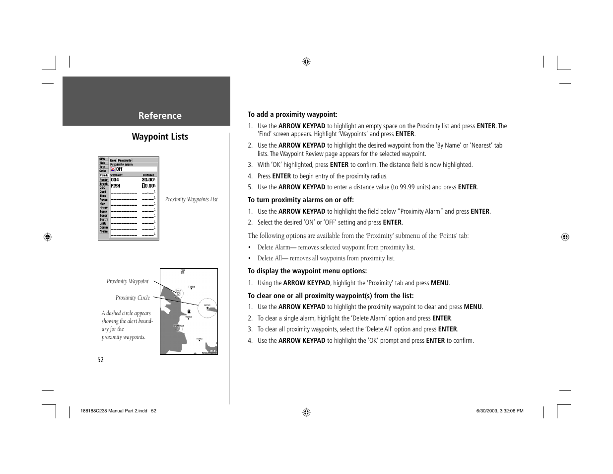 Reference waypoint lists | Garmin GPSMAP 238 Sounder User Manual | Page 62 / 134