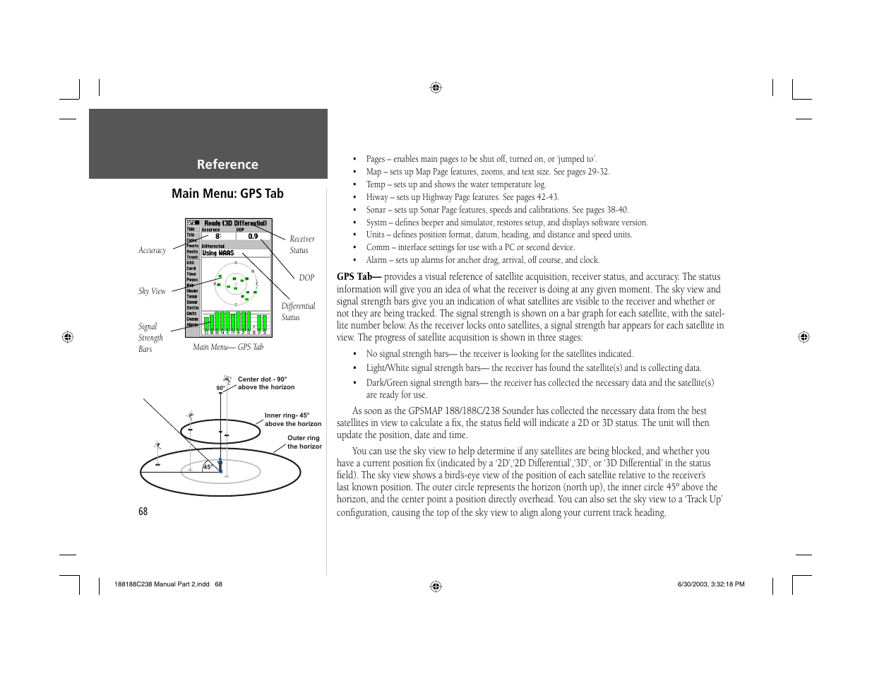 Reference main menu: gps tab | Garmin GPSMAP 238 Sounder User Manual | Page 78 / 134