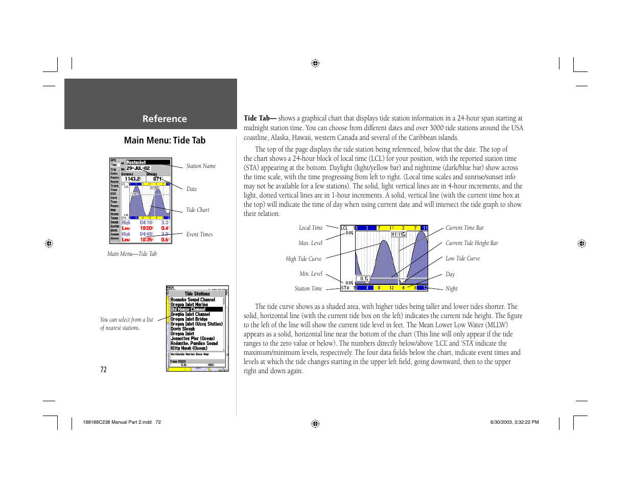 Reference main menu: tide tab | Garmin GPSMAP 238 Sounder User Manual | Page 82 / 134