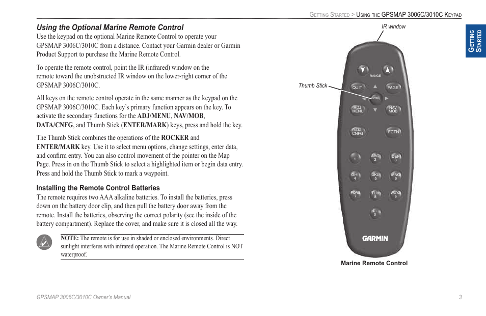 Using the optional marine remote control | Garmin GPSMAP 3010C User Manual | Page 11 / 130