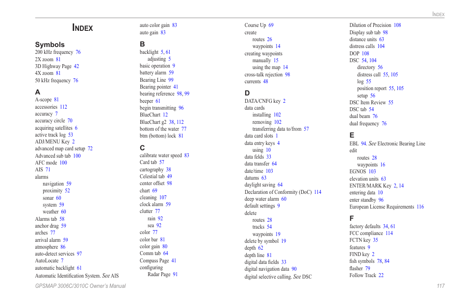 Index, Ndex | Garmin GPSMAP 3010C User Manual | Page 125 / 130
