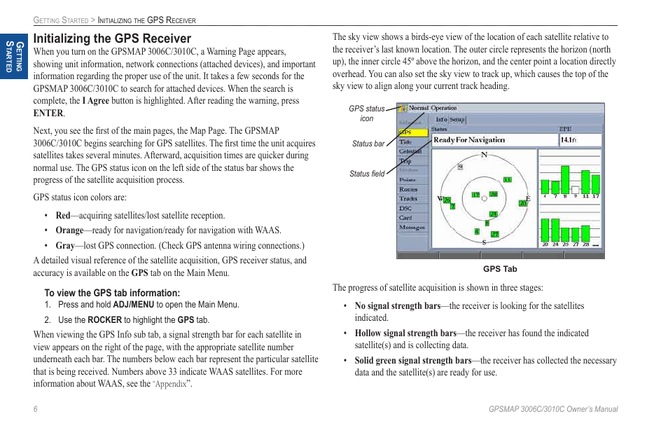 Initializing the gps receiver | Garmin GPSMAP 3010C User Manual | Page 14 / 130