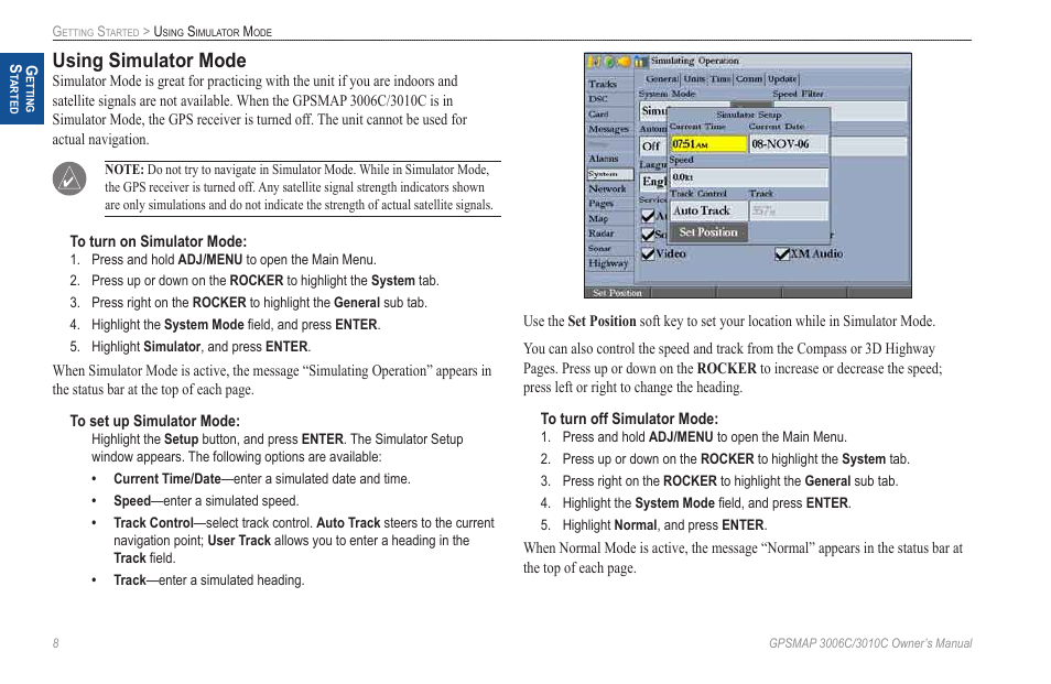 Using simulator mode | Garmin GPSMAP 3010C User Manual | Page 16 / 130
