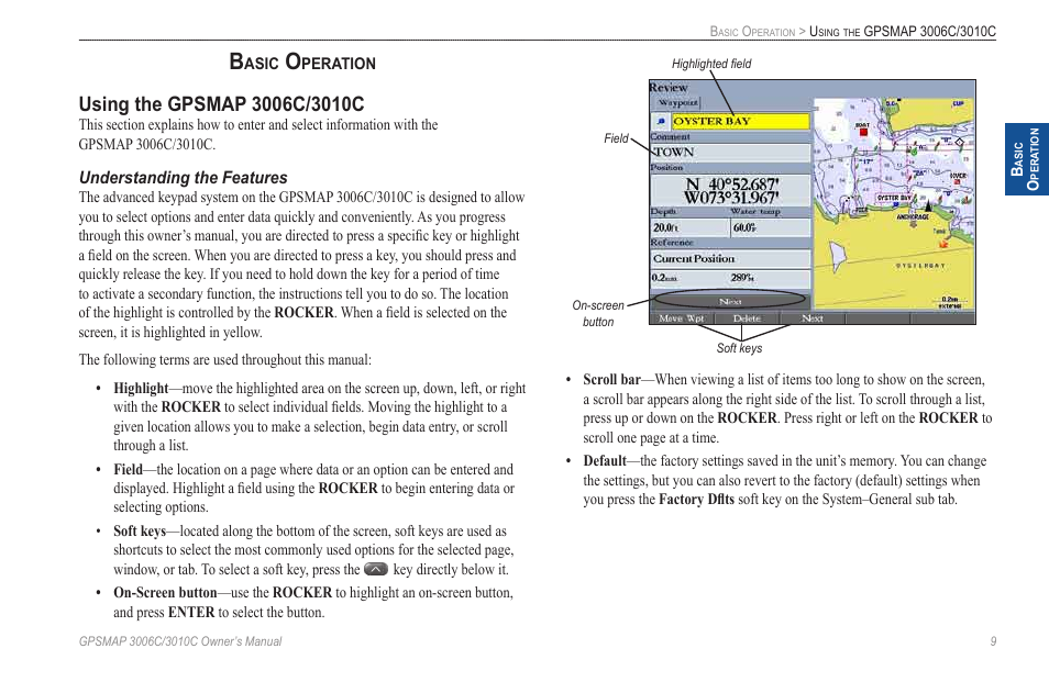 Basic operation, Using the gpsmap 3006c/3010c, Understanding the features | Garmin GPSMAP 3010C User Manual | Page 17 / 130