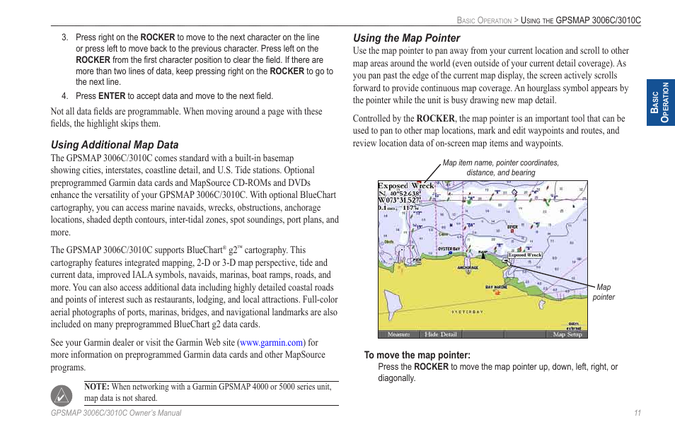 Using additional map data, Using the map pointer | Garmin GPSMAP 3010C User Manual | Page 19 / 130