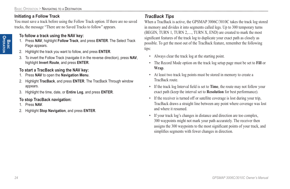 Tracback tips | Garmin GPSMAP 3010C User Manual | Page 32 / 130