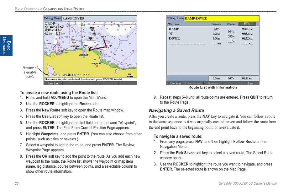 Navigating a saved route | Garmin GPSMAP 3010C User Manual | Page 34 / 130