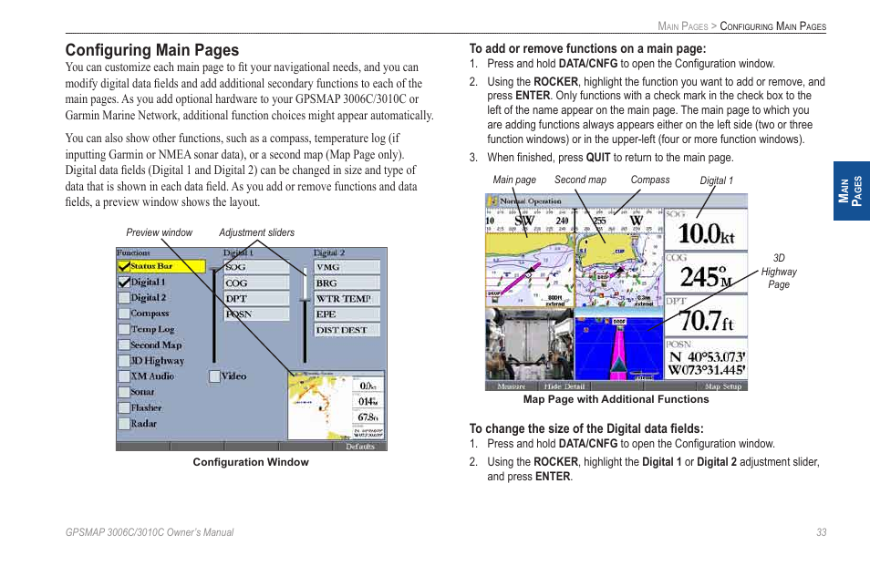 Configuring main pages | Garmin GPSMAP 3010C User Manual | Page 41 / 130