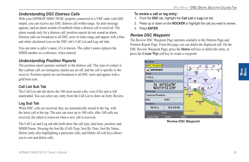 Understanding dsc distress calls, Understanding position reports, Review dsc waypoint | Garmin GPSMAP 3010C User Manual | Page 63 / 130