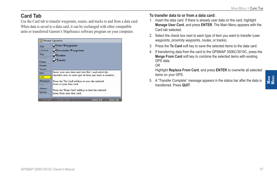 Card tab | Garmin GPSMAP 3010C User Manual | Page 65 / 130