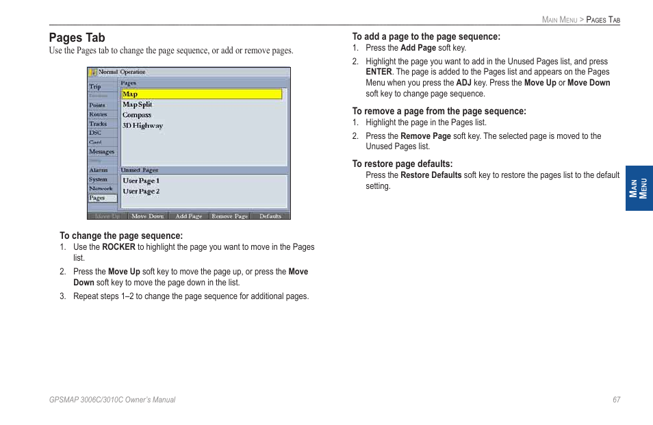 Pages tab | Garmin GPSMAP 3010C User Manual | Page 75 / 130