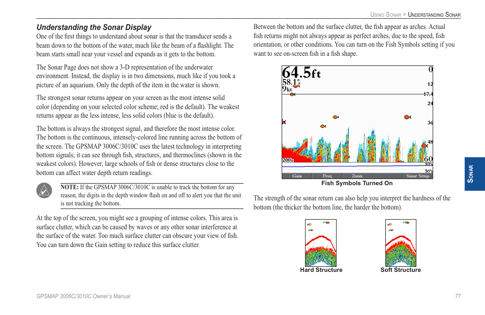 Understanding the sonar display | Garmin GPSMAP 3010C User Manual | Page 85 / 130