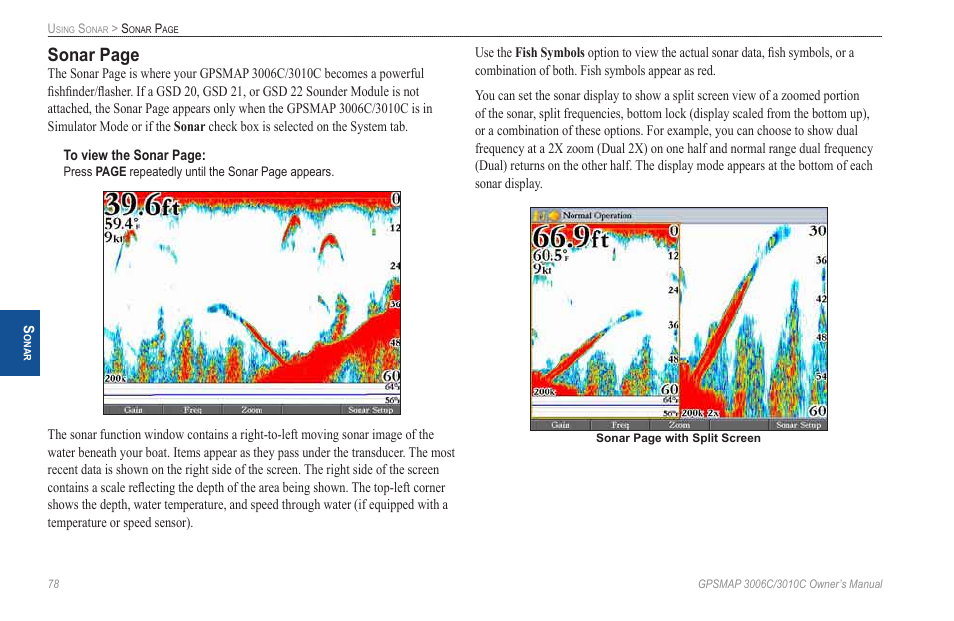 Sonar page | Garmin GPSMAP 3010C User Manual | Page 86 / 130