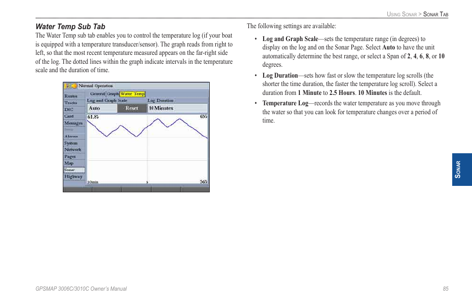 Water temp sub tab | Garmin GPSMAP 3010C User Manual | Page 93 / 130