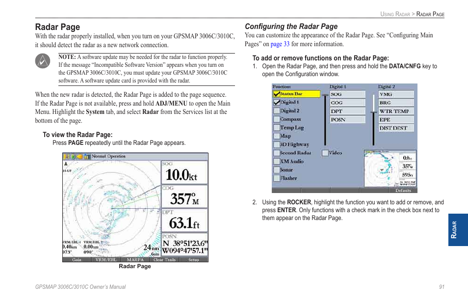 Radar page | Garmin GPSMAP 3010C User Manual | Page 99 / 130