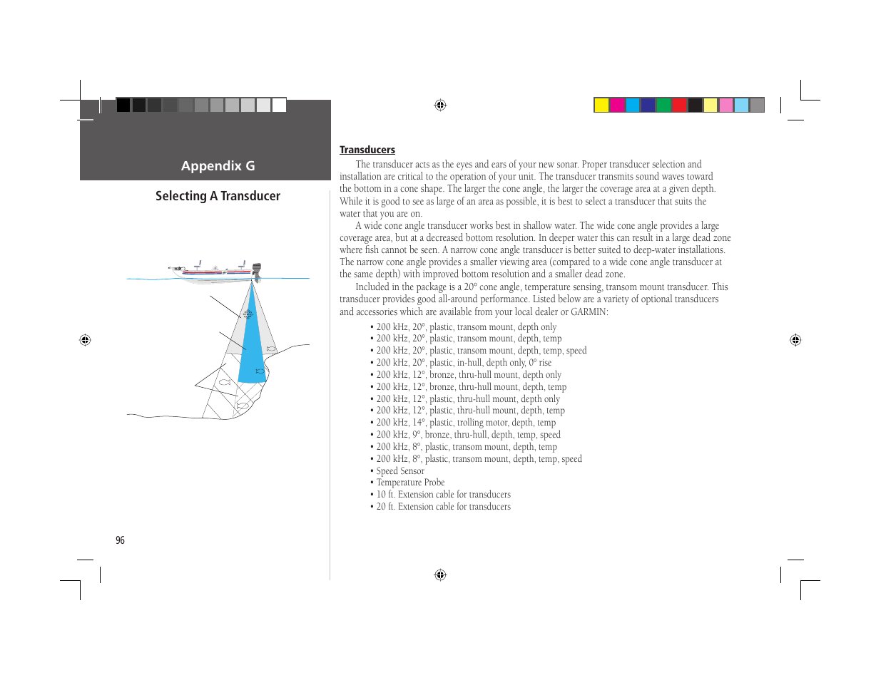 Appendix g selecting a transducer | Garmin GPSMAP 168 Sounder User Manual | Page 107 / 123