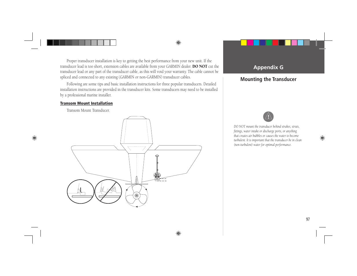 Appendix g mounting the transducer | Garmin GPSMAP 168 Sounder User Manual | Page 108 / 123