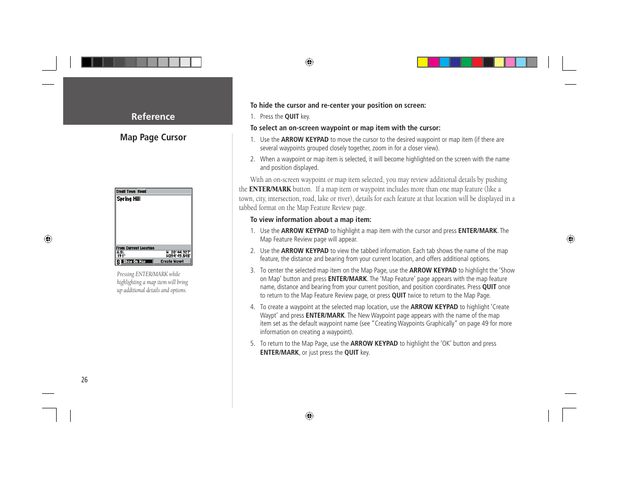 Reference map page cursor | Garmin GPSMAP 168 Sounder User Manual | Page 37 / 123