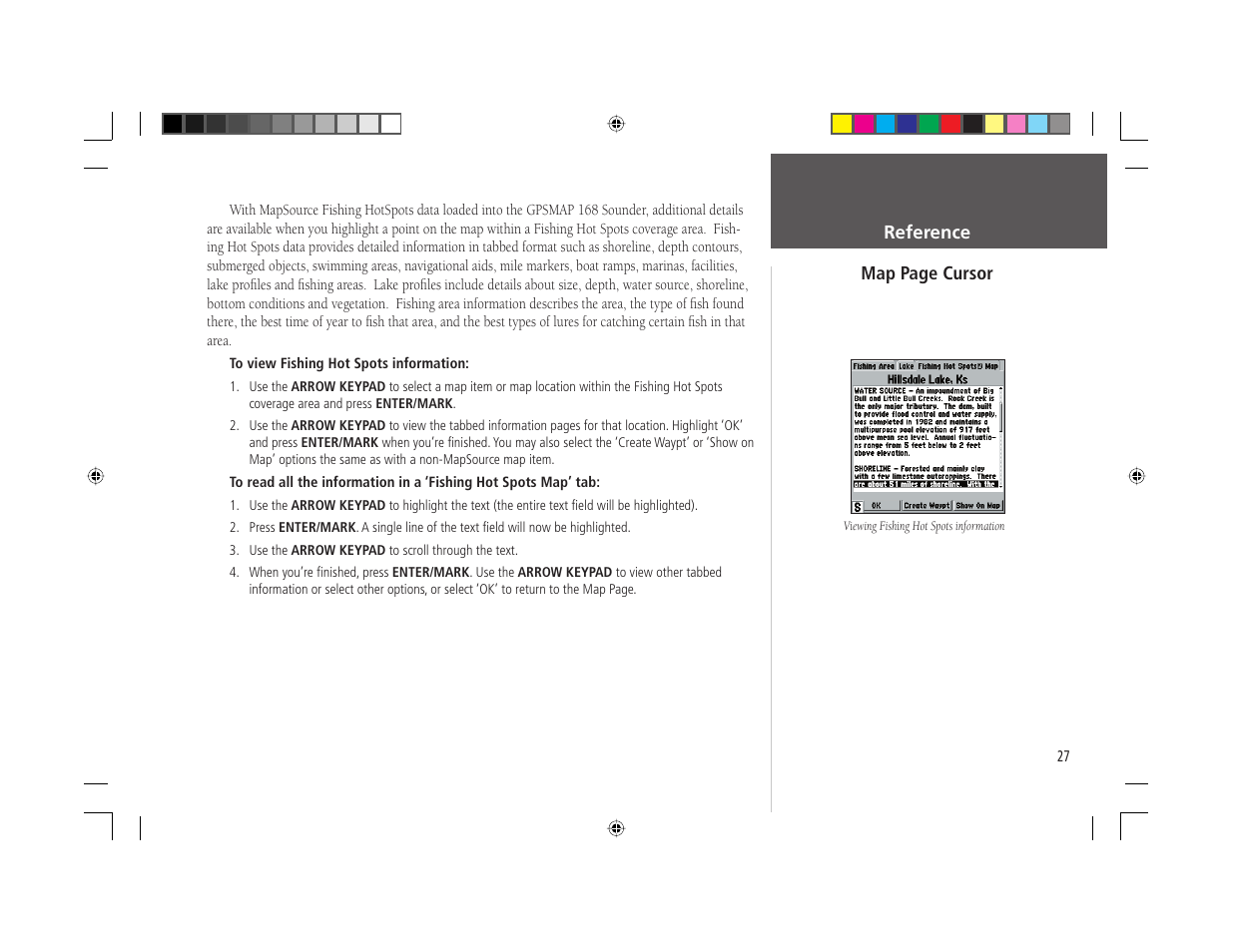 Reference map page cursor | Garmin GPSMAP 168 Sounder User Manual | Page 38 / 123