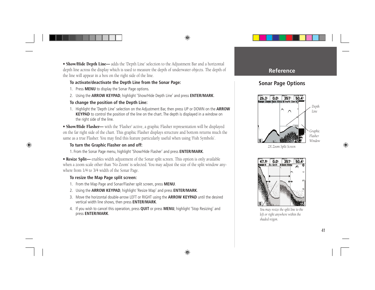 Reference sonar page options | Garmin GPSMAP 168 Sounder User Manual | Page 52 / 123