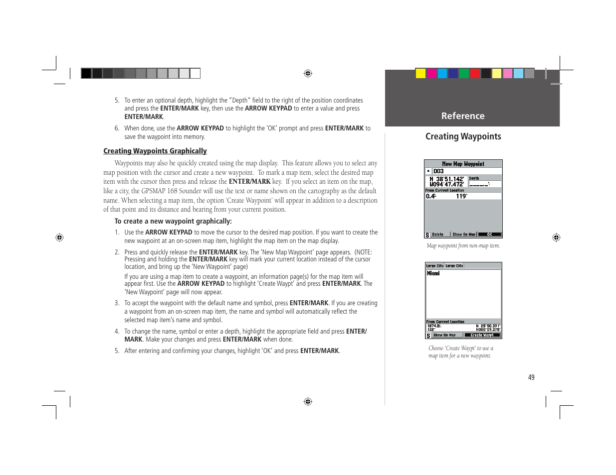 Reference creating waypoints | Garmin GPSMAP 168 Sounder User Manual | Page 60 / 123