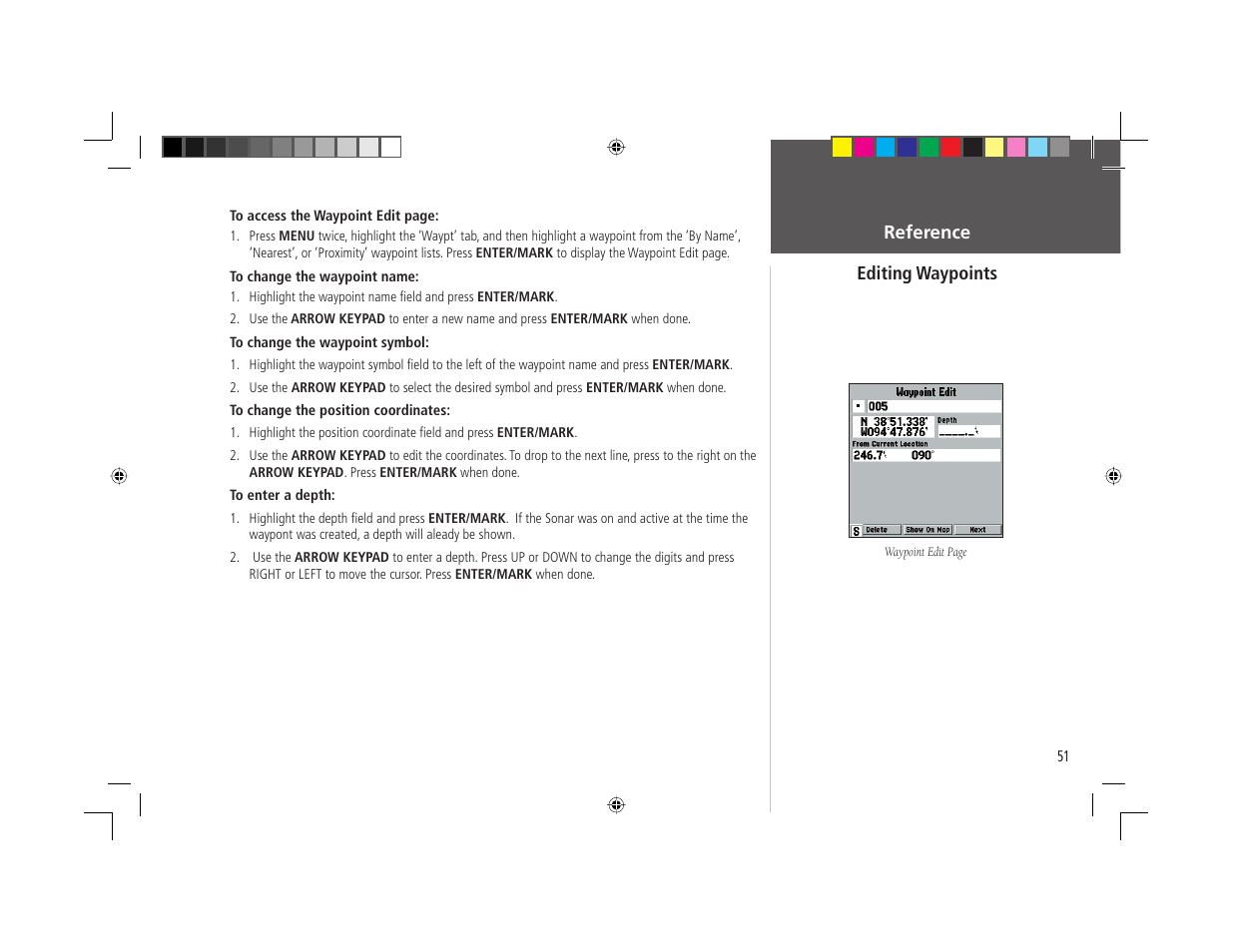 Reference editing waypoints | Garmin GPSMAP 168 Sounder User Manual | Page 62 / 123