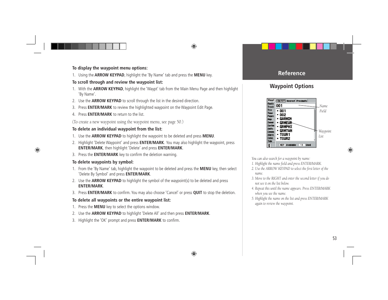 Reference waypoint options | Garmin GPSMAP 168 Sounder User Manual | Page 64 / 123