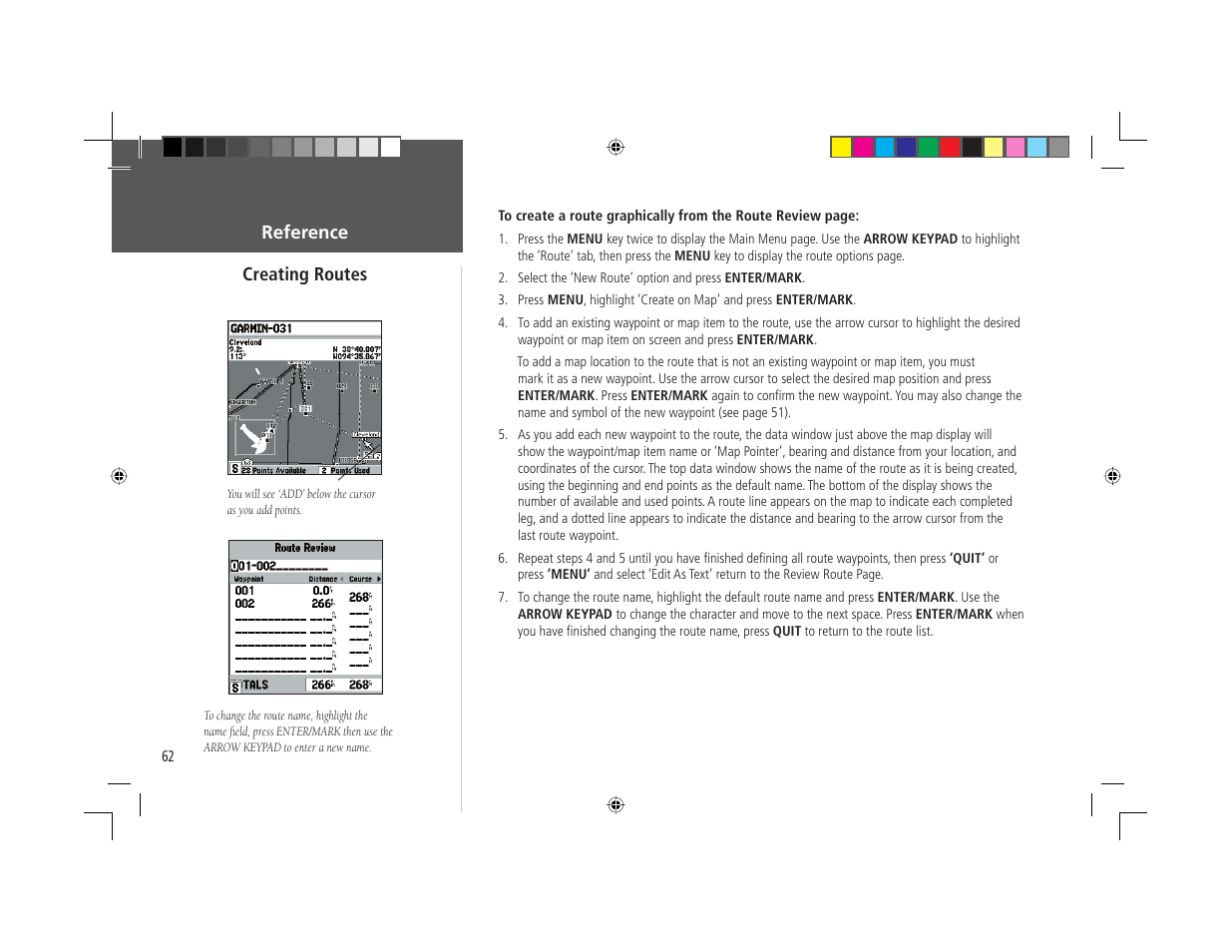 Reference creating routes | Garmin GPSMAP 168 Sounder User Manual | Page 73 / 123