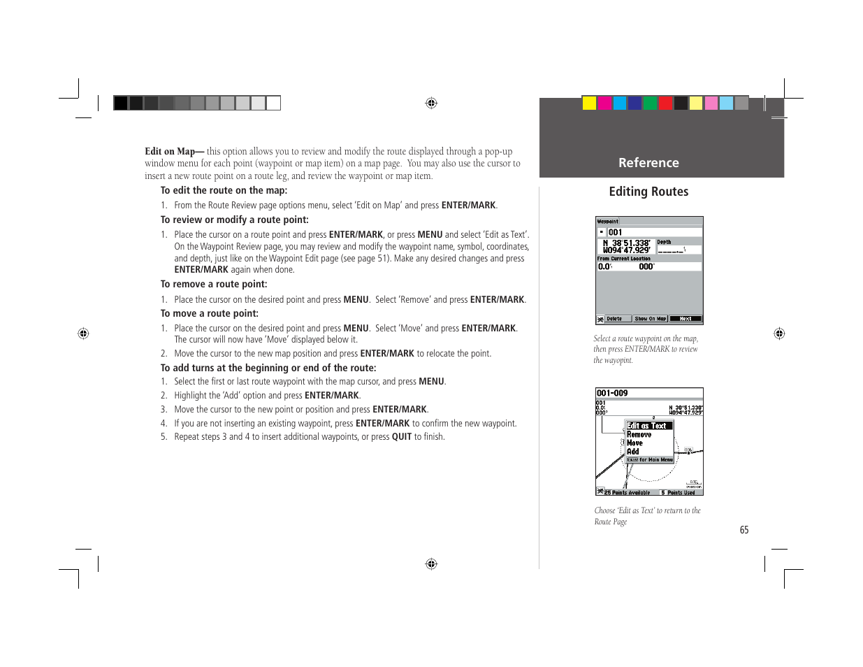 Reference editing routes | Garmin GPSMAP 168 Sounder User Manual | Page 76 / 123