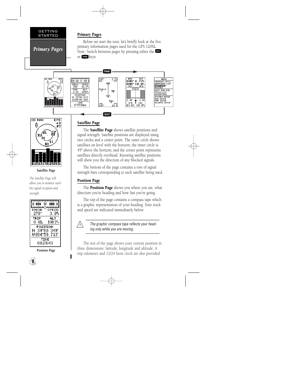 Primary pages | Garmin GPS 120XL User Manual | Page 12 / 72