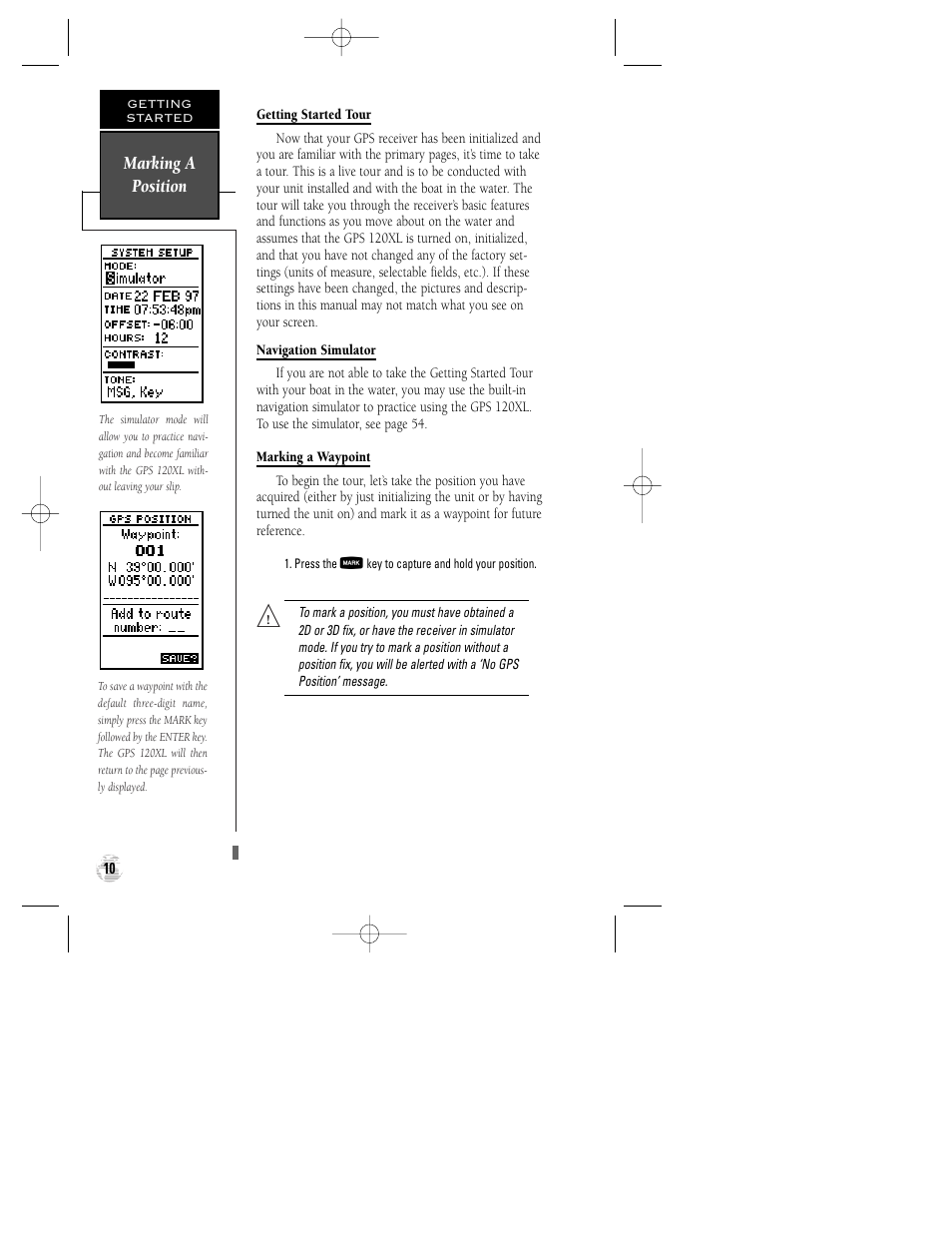 Marking a position | Garmin GPS 120XL User Manual | Page 14 / 72