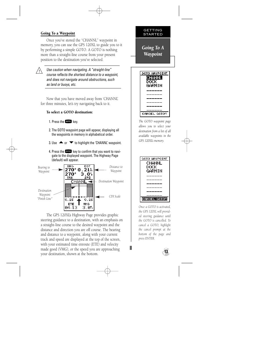 Going to a waypoint | Garmin GPS 120XL User Manual | Page 17 / 72