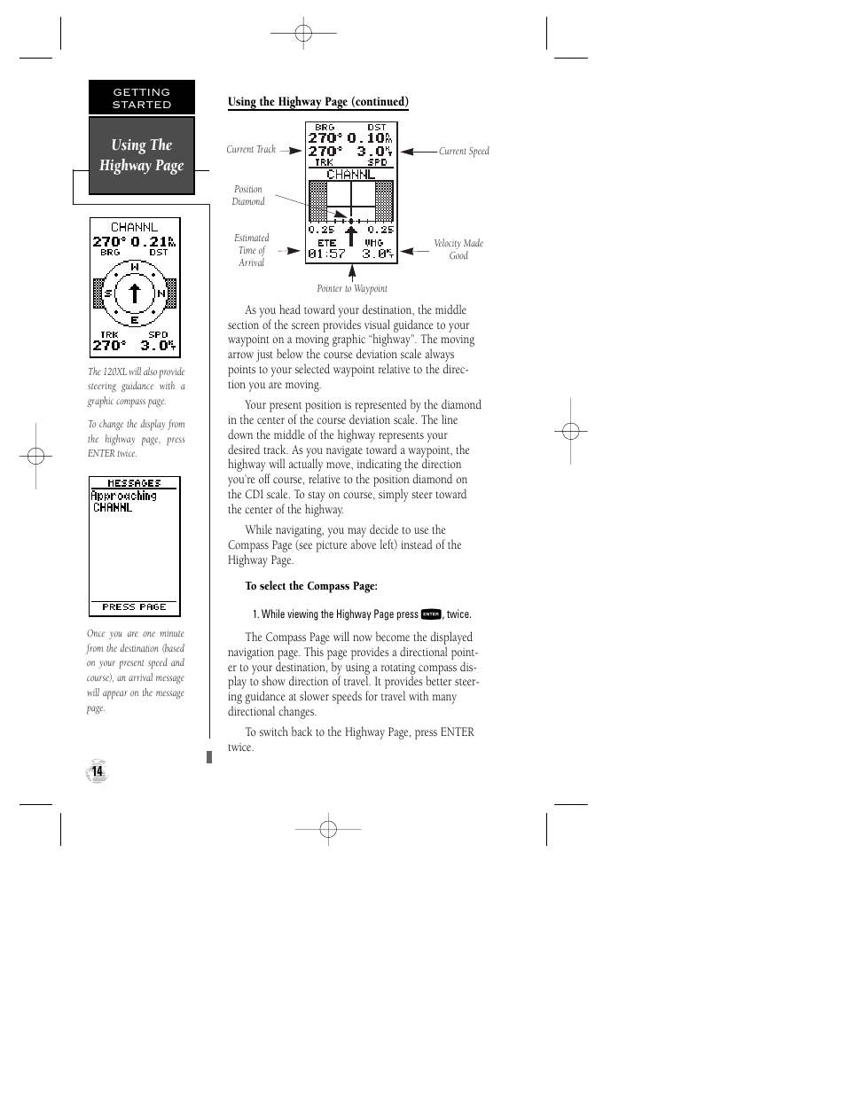 Using the highway page | Garmin GPS 120XL User Manual | Page 18 / 72