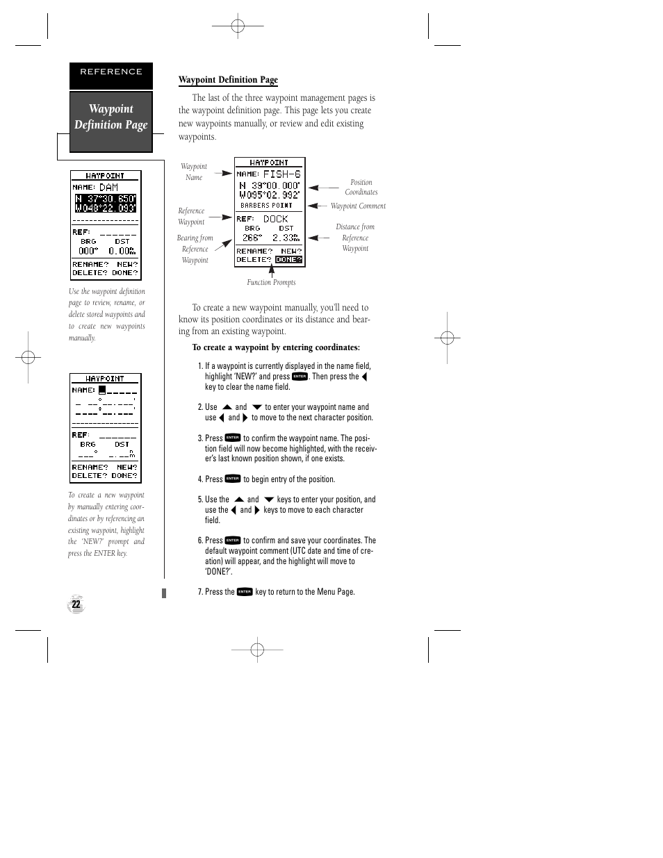 Waypoint definition page | Garmin GPS 120XL User Manual | Page 26 / 72