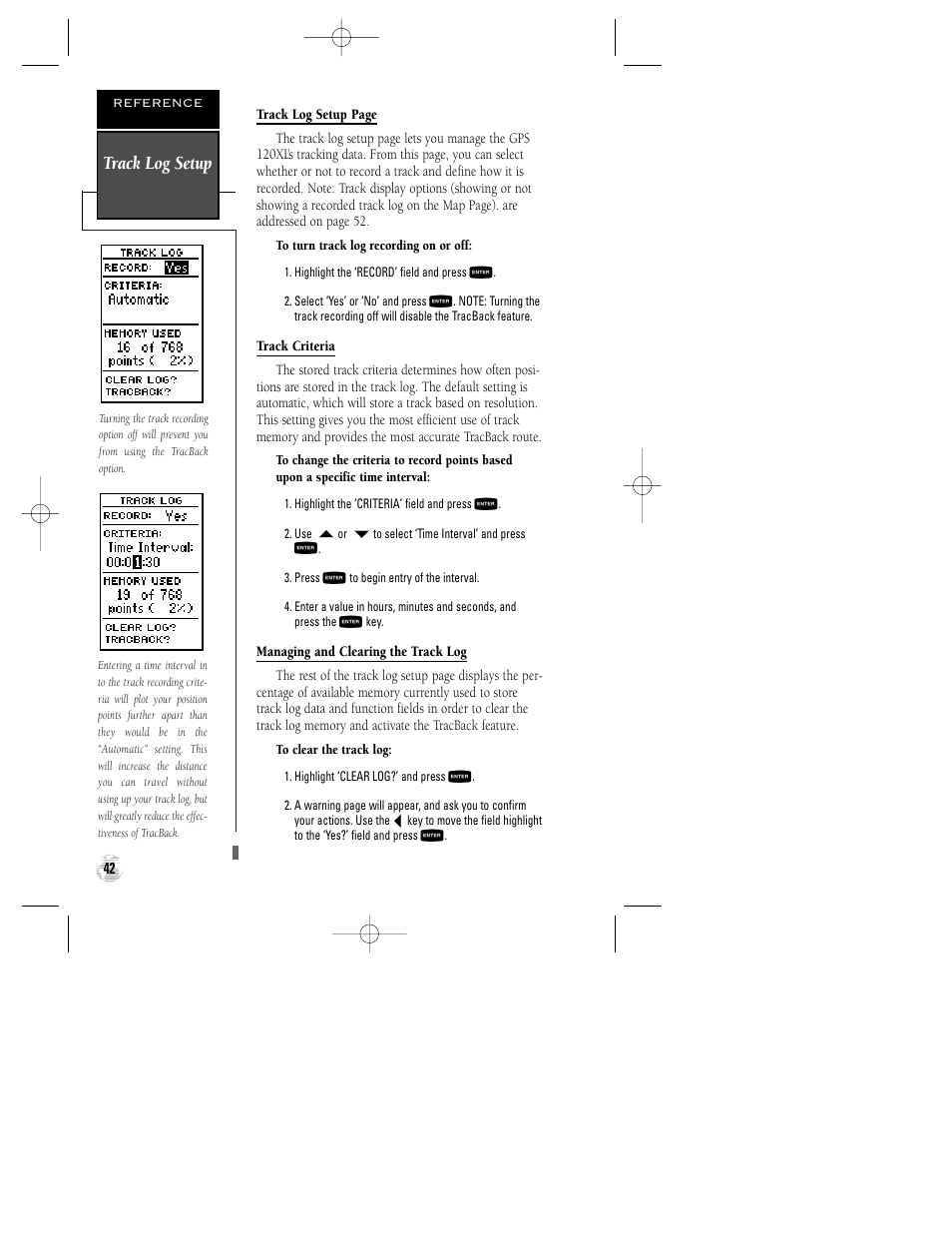 Track log setup | Garmin GPS 120XL User Manual | Page 46 / 72