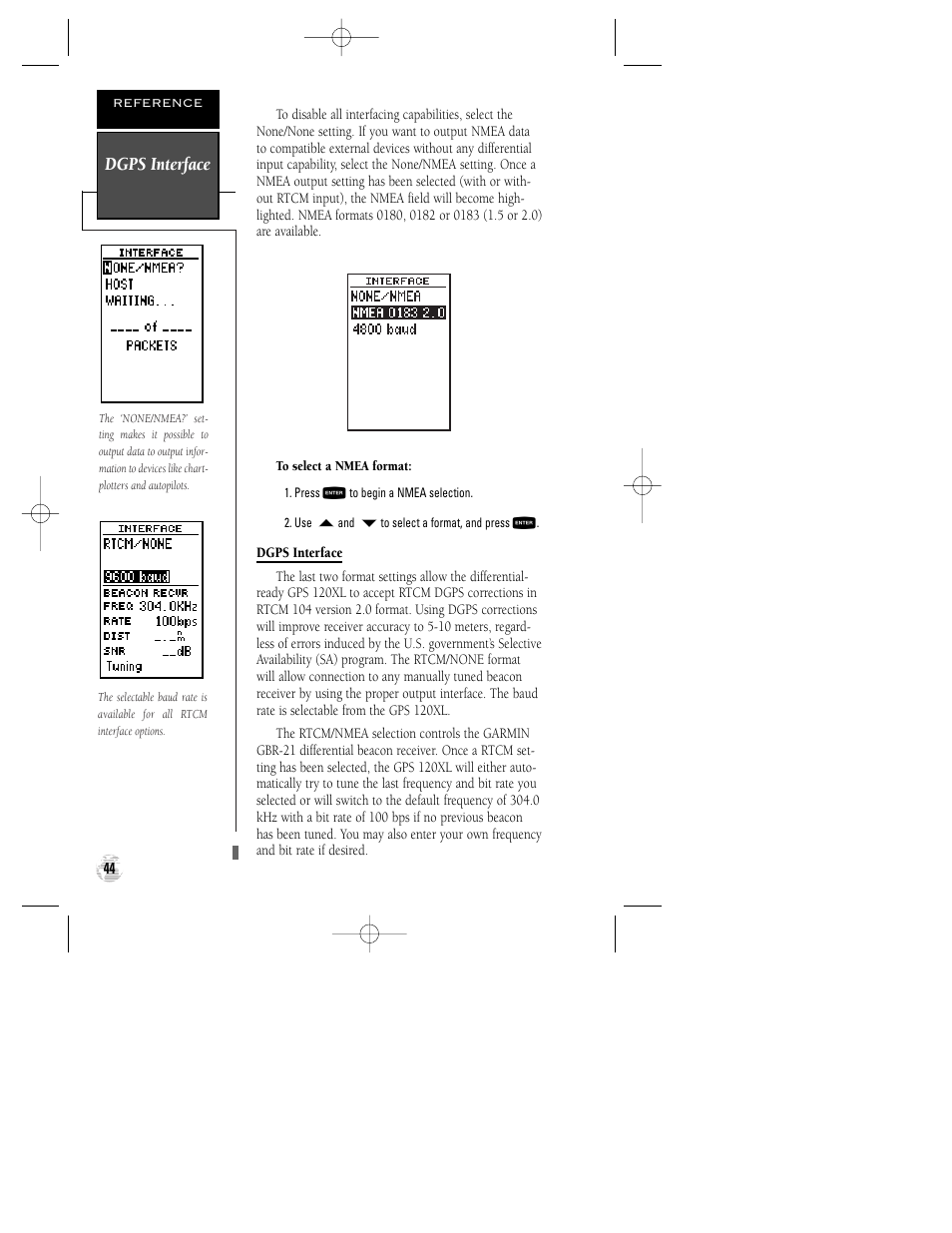 Dgps interface | Garmin GPS 120XL User Manual | Page 48 / 72