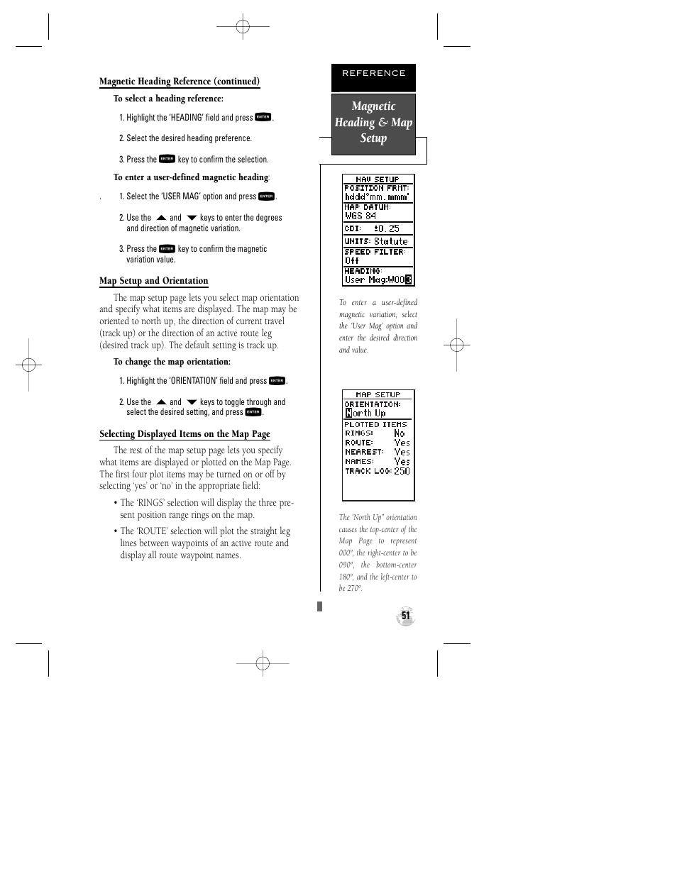 Magnetic heading & map setup | Garmin GPS 120XL User Manual | Page 55 / 72